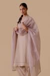 Buy_Bunka_Beige Cotton, Kota Doria Cut Work V-neck Floral Kurta Set _at_Aza_Fashions