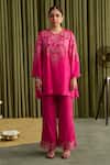Buy_One Not Two_Pink Silk, Satin Embroidery, Sequins, Beads Round Neck Hot Kurta Set _Online_at_Aza_Fashions