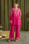 Buy_One Not Two_Pink Silk, Satin Embroidery, Sequins, Beads Round Neck Hot Kurta Set _at_Aza_Fashions