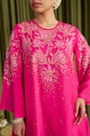 Shop_One Not Two_Pink Silk, Satin Embroidery, Sequins, Beads Round Neck Hot Kurta Set _Online_at_Aza_Fashions