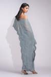 Shop_Shruti S_Gray Drape Dhoti Skirt Set With Organza Cape _at_Aza_Fashions
