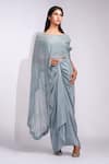Buy_Shruti S_Gray Drape Dhoti Skirt Set With Organza Cape _at_Aza_Fashions