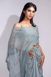Buy_Shruti S_Gray Drape Dhoti Skirt Set With Organza Cape _Online_at_Aza_Fashions