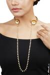 Shop_Trupti Mohta_Gold Accolade Choker With Long Chain Necklace _at_Aza_Fashions