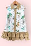 LA DEE DA_White Safari Print Sleeveless Dress For Girls _Online_at_Aza_Fashions