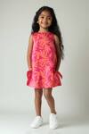 Buy_LA DEE DA_Pink Monstera Bloom Cotton Shift Dress For Girls _at_Aza_Fashions