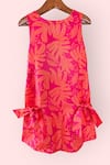 LA DEE DA_Pink Monstera Bloom Cotton Shift Dress For Girls _Online_at_Aza_Fashions