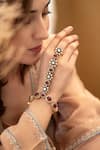 Do Taara_Red Stones Polki Hathphool Bracelet _Online_at_Aza_Fashions