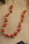 Shop_Do Taara_Orange Red And Beaded Necklace _at_Aza_Fashions