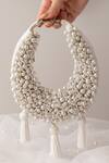 Buy_Bhavna Kumar_White Pearls, Tassels Embellished Moon Mini Bag _at_Aza_Fashions