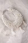 Shop_Bhavna Kumar_White Pearls, Tassels Embellished Moon Mini Bag _Online_at_Aza_Fashions