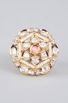 Shop_Auraa Trends_Gold Plated Stones Finish Pearl Moissanite Ring_at_Aza_Fashions
