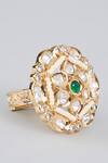 Auraa Trends_Gold Plated Imitation Diamonds Floral Kundan Gemstone Ring_Online_at_Aza_Fashions
