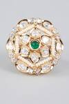 Shop_Auraa Trends_Gold Plated Imitation Diamonds Floral Kundan Gemstone Ring_at_Aza_Fashions