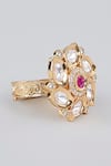 Shop_Auraa Trends_Gold Plated Stones Floral Uncut Kundan Ring_at_Aza_Fashions