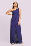 Buy_Blue Lotus Design_Blue Georgette One Shoulder Draped Jumpsuit _at_Aza_Fashions