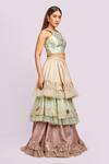 Shop_Blue Lotus Design_Mint Silk Embroidery Round Neck Layered Lehenga Set _at_Aza_Fashions