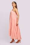 Blue Lotus Design_Peach Asymmetric Ruffled Midi Dress _Online_at_Aza_Fashions