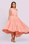 Shop_Blue Lotus Design_Peach Asymmetric Ruffled Midi Dress _Online_at_Aza_Fashions