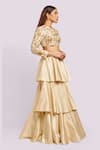 Blue Lotus Design_Ivory Layered Silk Lehenga Set _Online_at_Aza_Fashions