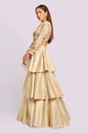 Buy_Blue Lotus Design_Ivory Layered Silk Lehenga Set _Online_at_Aza_Fashions