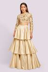 Buy_Blue Lotus Design_Ivory Layered Silk Lehenga Set _at_Aza_Fashions