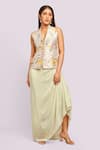Buy_Blue Lotus Design_Ivory Printed Halter Neck Top And Drape Skirt _at_Aza_Fashions