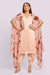 Buy_Blue Lotus Design_Peach Floral Print Cape And Kurta Set _at_Aza_Fashions