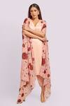 Buy_Blue Lotus Design_Peach Floral Print Cape And Kurta Set _Online_at_Aza_Fashions