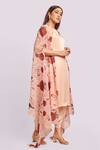 Shop_Blue Lotus Design_Peach Floral Print Cape And Kurta Set _Online_at_Aza_Fashions