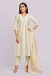 Buy_Blue Lotus Design_Ivory Organza V-neck Printed Dupatta Kurta Set _at_Aza_Fashions