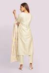Shop_Blue Lotus Design_Ivory Organza V-neck Printed Dupatta Kurta Set _at_Aza_Fashions