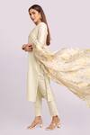 Blue Lotus Design_Ivory Organza V-neck Printed Dupatta Kurta Set _Online_at_Aza_Fashions