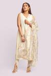 Buy_Blue Lotus Design_Ivory Printed Organza Dupatta Kurta Set _at_Aza_Fashions