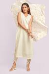 Shop_Blue Lotus Design_Ivory Printed Organza Dupatta Kurta Set _at_Aza_Fashions