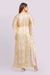 Shop_Blue Lotus Design_Ivory Modal, Satin V-neck Asymmetrical Printed Kaftan _at_Aza_Fashions