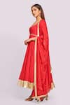 Blue Lotus Design_Embroidered Cotton Anarkali Set _Online_at_Aza_Fashions