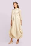 Blue Lotus Design_Embroidered Ivory Drape Midi Dress _Online_at_Aza_Fashions