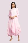 Buy_Blue Lotus Design_Embroidered Light Pink Drape Dress _at_Aza_Fashions