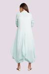 Shop_Blue Lotus Design_Blue Embroidery Mandarin Collar Drape Dress With _at_Aza_Fashions