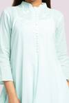 Buy_Blue Lotus Design_Blue Embroidery Mandarin Collar Drape Dress With _Online_at_Aza_Fashions