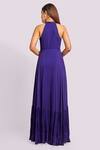Shop_Blue Lotus Design_Blue Ruffled Halter Neck Maxi Dress _at_Aza_Fashions