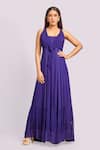 Shop_Blue Lotus Design_Blue Ruffled Halter Neck Maxi Dress _Online_at_Aza_Fashions