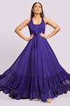 Buy_Blue Lotus Design_Blue Ruffled Halter Neck Maxi Dress _at_Aza_Fashions