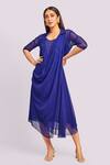 Buy_Blue Lotus Design_Blue Designer Drape Midi Dress _at_Aza_Fashions