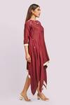 Blue Lotus Design_Red Cotton Asymmetric Dress _Online_at_Aza_Fashions