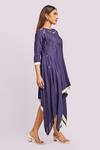Blue Lotus Design_Blue Cotton Embroidery Round Neck Asymmetric Dress _Online_at_Aza_Fashions