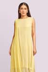 Shop_Blue Lotus Design_Yellow Ombre Drape Midi Dress _Online_at_Aza_Fashions