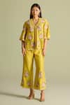 Buy_Chandrima_Yellow Floral Mosaic Chanderi Palazzo Pants _at_Aza_Fashions