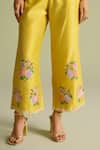 Chandrima_Yellow Floral Mosaic Chanderi Palazzo Pants _Online_at_Aza_Fashions